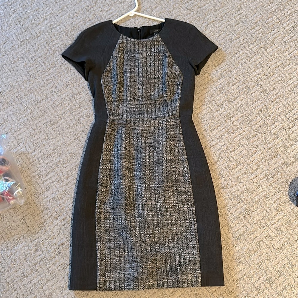 J. Crew Tweed dress with fabric panels soft and comfortable in size 00 gray